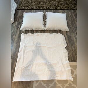 White Ruffled Cotton Pillow Shams & Euro Sham – Set of 3
